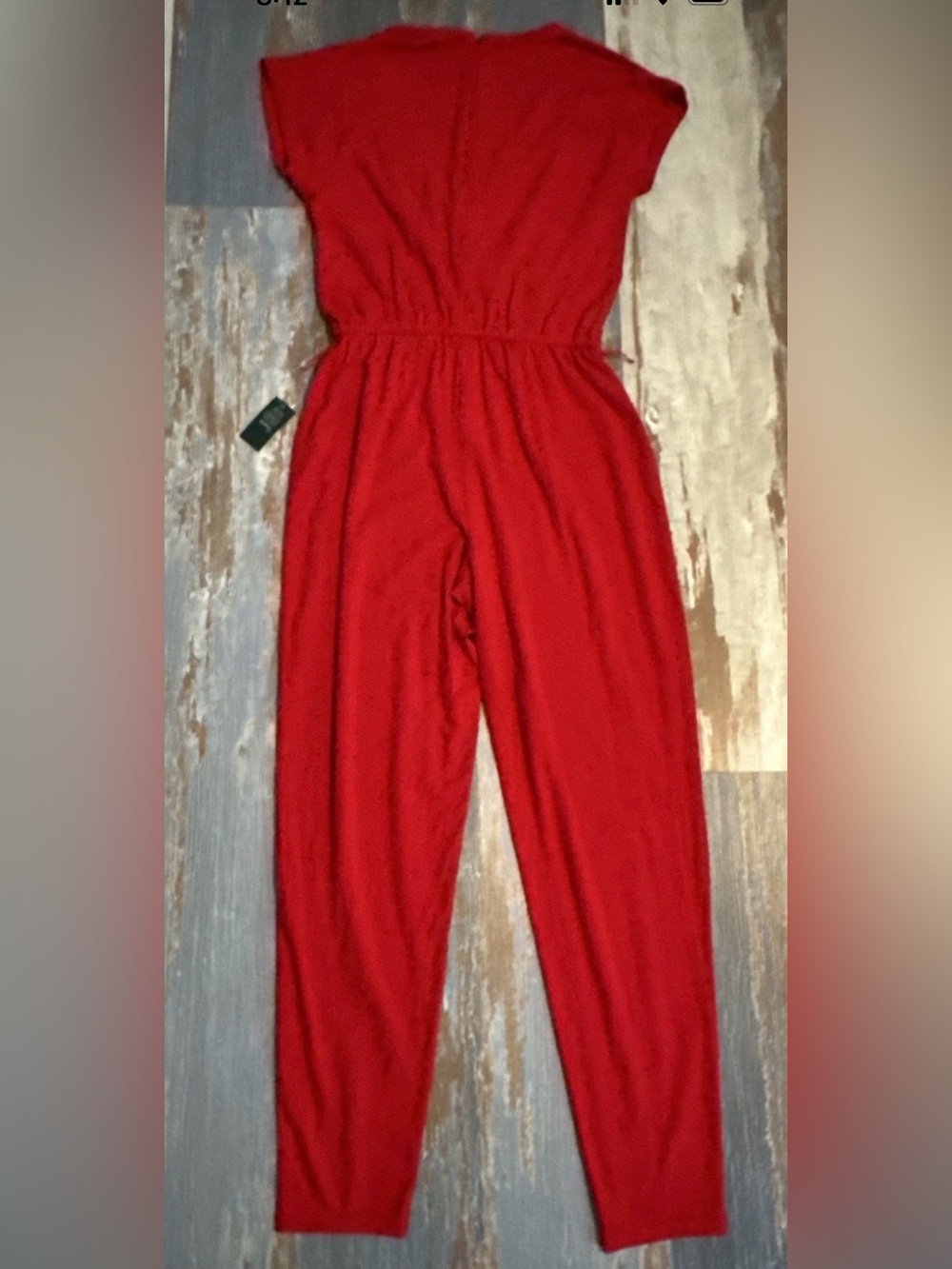 Lauren Ralph Lauren Womens Small Jumpsuit Red V-Neck Open Knit Tapered Zip NEW - Picture 4 of 10